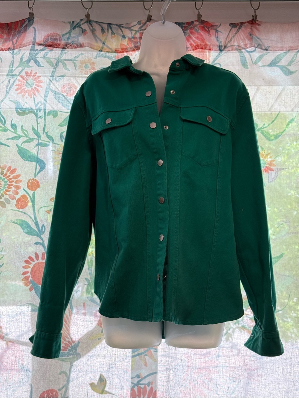 Bright Green Button-Front Utility Shirt Jacket